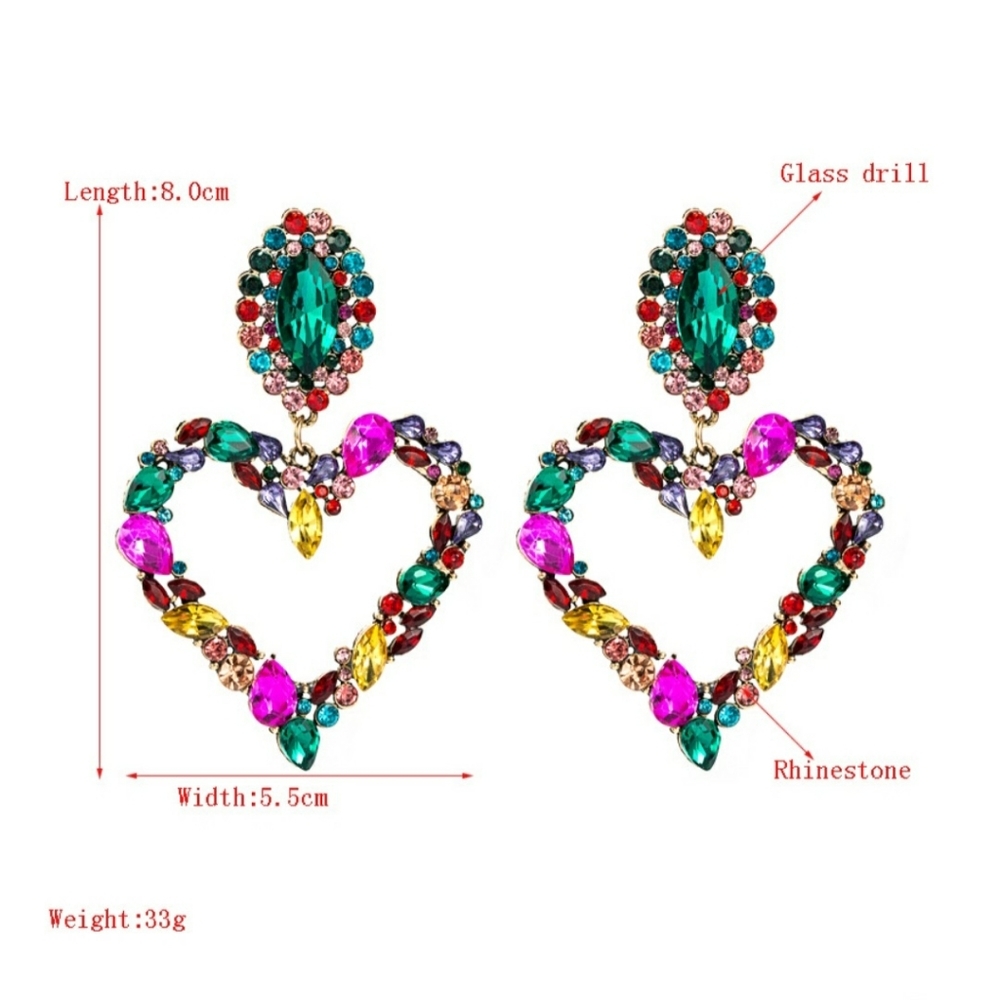 Rhinestone Heart Statement Earrings - Multi-color - Picture 9 of 13